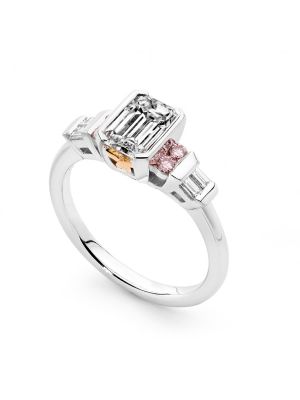  Modern Emerald Cut Diamond Ring with Pink Diamonds