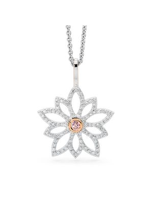  Pink and White Diamond Flower Pendant Necklace