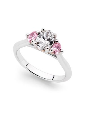  Three Stone Oval White and Pink Diamond Engagement Ring