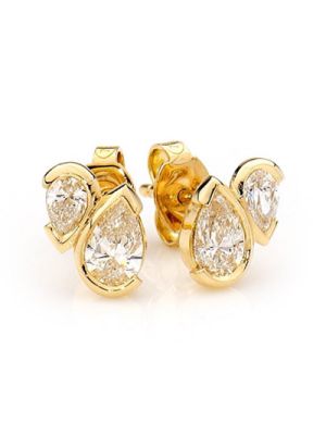  Duo Pear Shaped Diamond Stud Earrings in 18k Gold