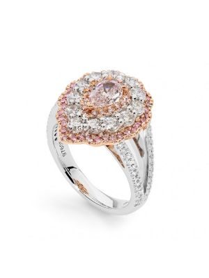  Triple Halo Pear Shape White & Pink Diamond Ring