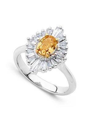  Tapered Baguette and Orange Diamond Cocktail Ring