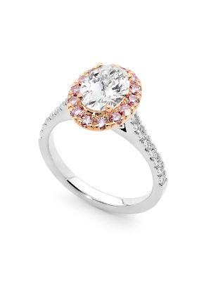  Oval Cut Pink Diamond Halo Engagement Ring