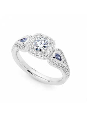  Argyle Blue Pear Cut and Cushion Framed Diamond Halo Ring